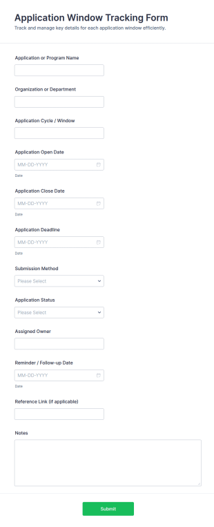 Application Window Tracking Form Template