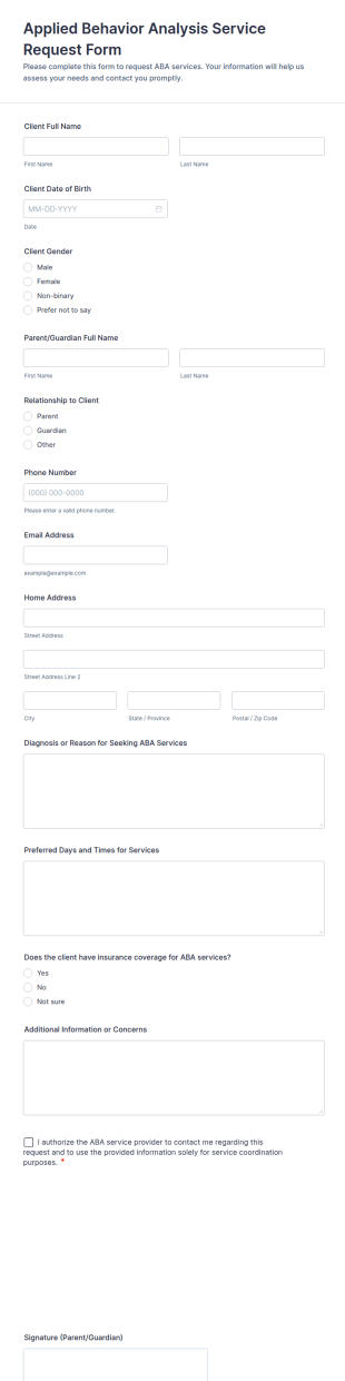Applied Behavior Analysis Service Request Form Template