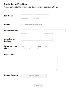 Apply For A Position Form Template
