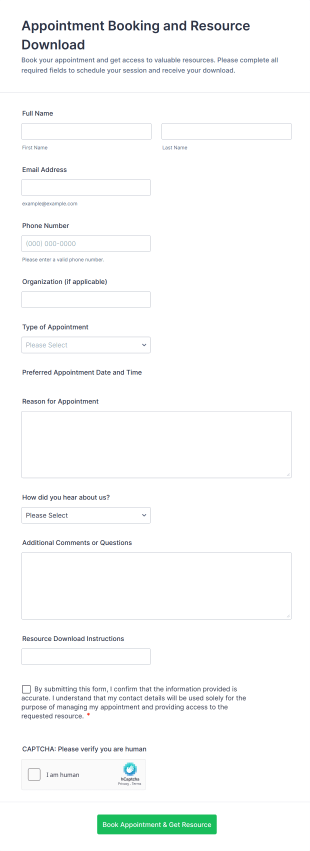 Appointment Booking And Resource Download Form Template