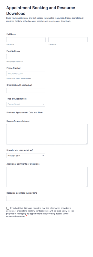 Appointment Booking And Resource Download Form Template