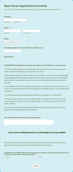 Appointment Booking For Monika's Open House Form Template