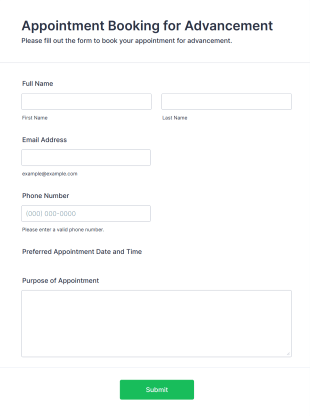 Appointment Booking Form For Advancement Form Template