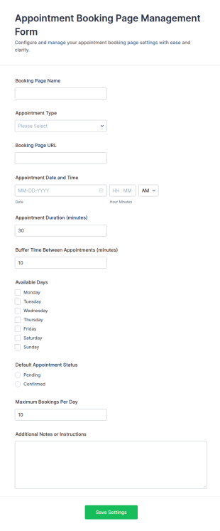 Appointment Booking Page Management Form Template