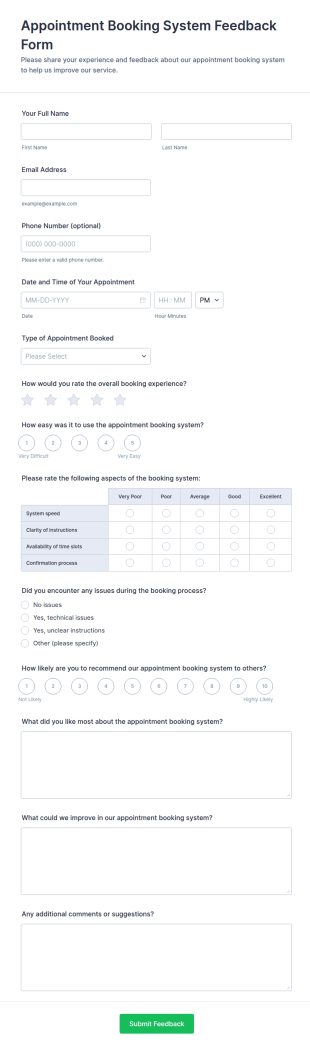 Appointment Booking System Feedback Form Template