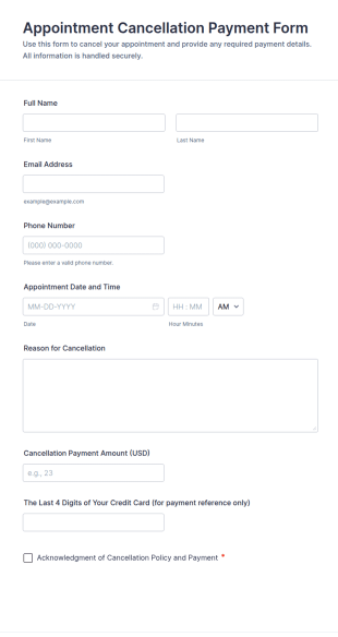Appointment Cancellation Payment Form Template