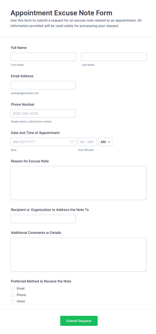Appointment Excuse Note Form Template