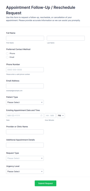 Appointment Follow Up Reschedule Request Form Template