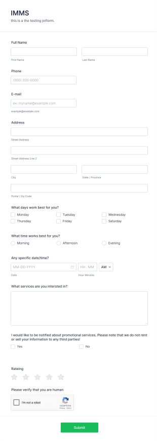 Customer Service Appointment Request Form Template