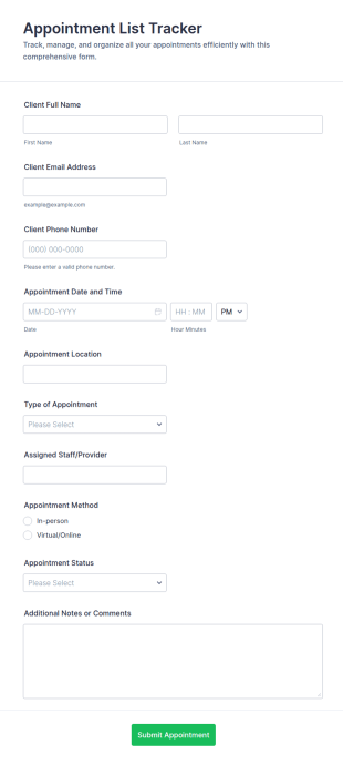Appointment List Tracker Form Template