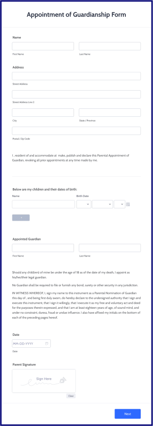 Appointment Of Guardianship Form Template