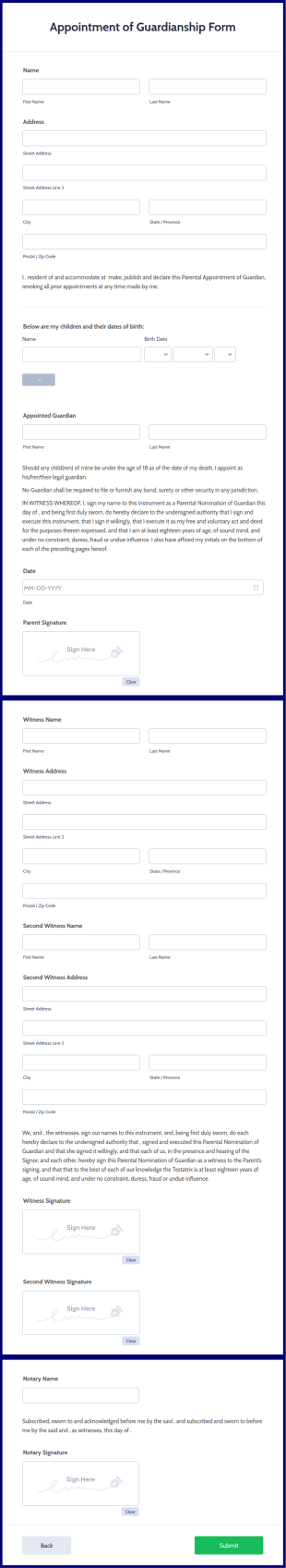 Appointment Of Guardianship Form Template
