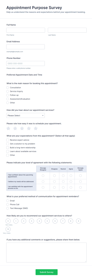 Appointment Purpose Survey Form Template