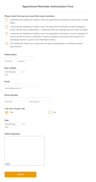 Appointment Reminder Authorization Form Template