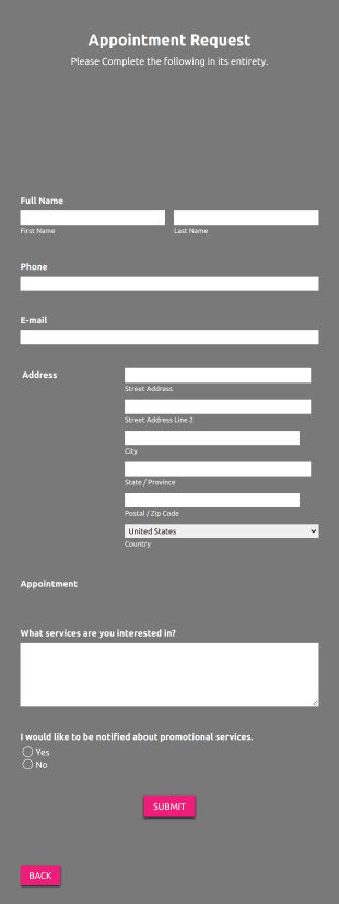 Appointment Request Form Dark And Responsive