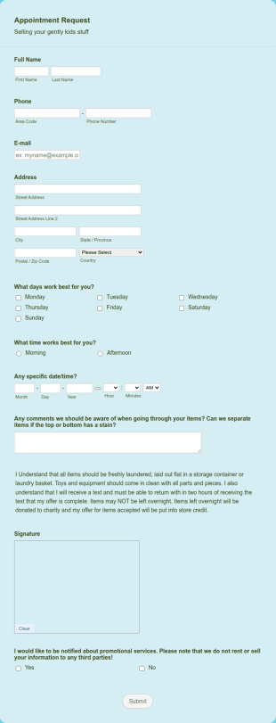 Appointment Request Form Once Upon A Child