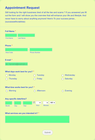 Appointment Request Form To See The Overview Of A Bussiness That's Crushing It With Just A Little I Form Template
