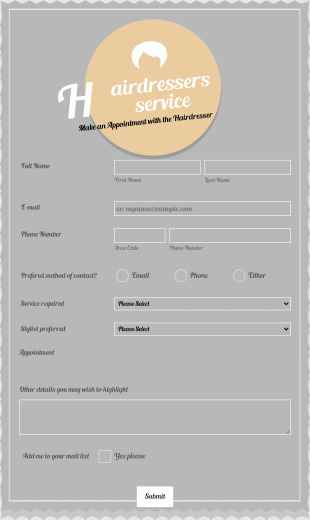 Appointment Request Hairdressers Form Template
