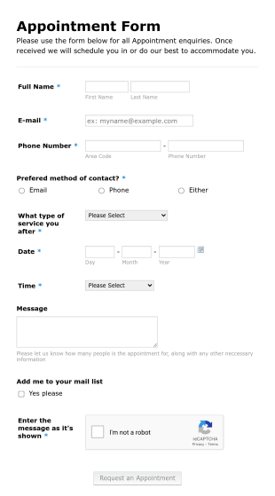 Makeup Appointment Request Form Template