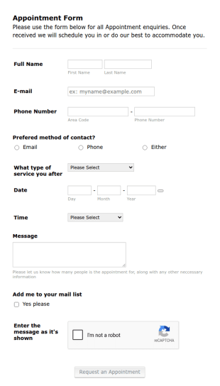 Makeup Appointment Request Form Template