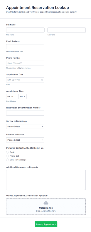 Appointment Reservation Lookup Form Template