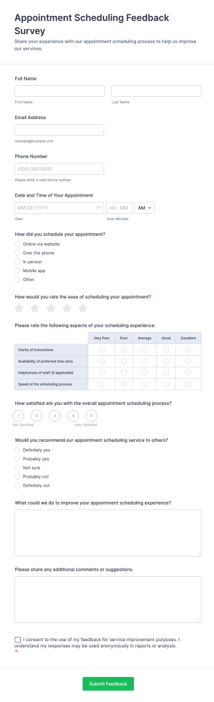 Appointment Scheduling Feedback Survey Form Template