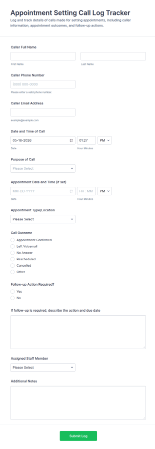 Appointment Setting Call Log Tracker Form Template