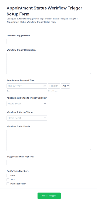 Appointment Status Workflow Trigger Setup Form Template