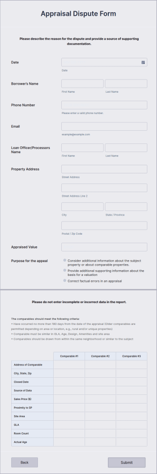 Appraisal Dispute Form Template