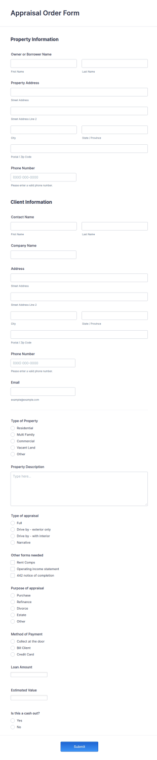 Appraisal Order Form Template