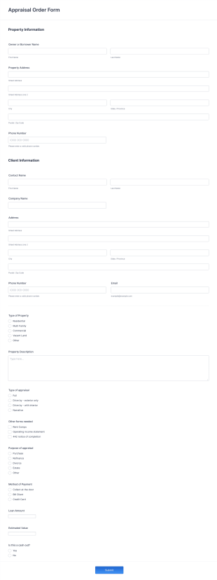 Appraisal Order Form Template