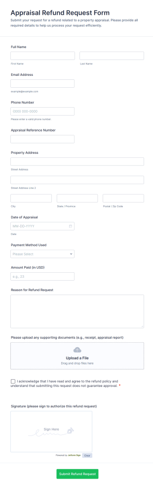 Appraisal Refund Request Form Template