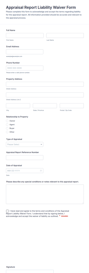 Appraisal Report Liability Waiver Form Template
