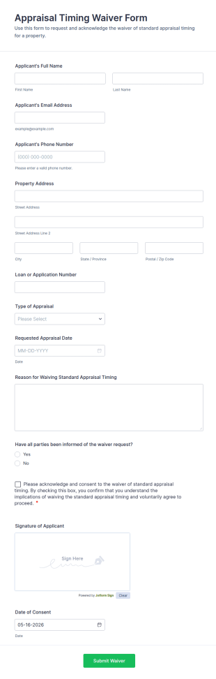 Appraisal Timing Waiver Form Template