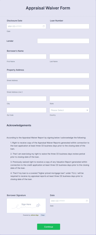 Appraisal Waiver Form Template