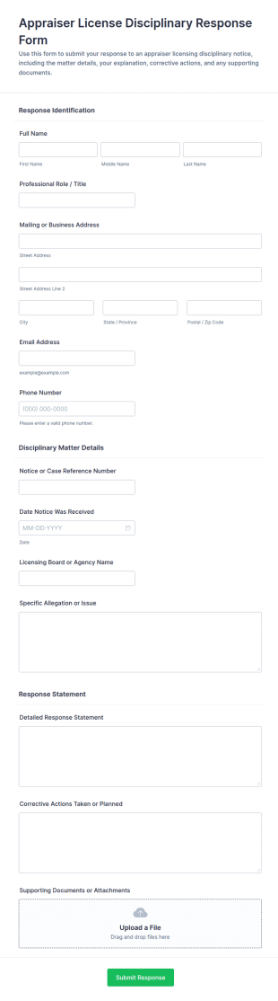 Appraiser License Disciplinary Response Form Template