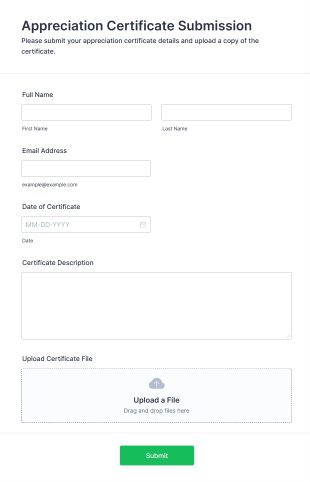 Appreciation Certificate Submission Form Template