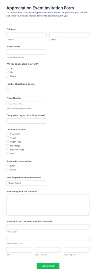 Appreciation Event Invitation Form Template