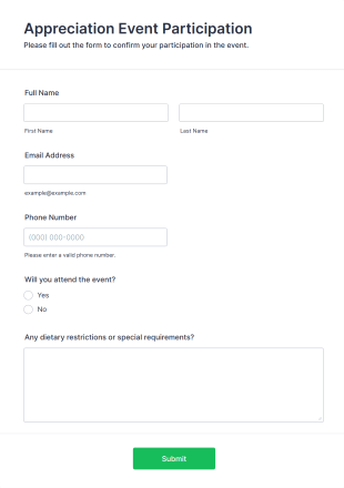 Appreciation Event Participation Form Form Template
