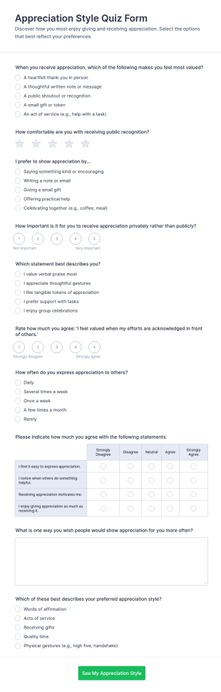 Appreciation Style Quiz Form Template