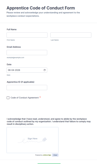 Apprentice Code Of Conduct Form Template