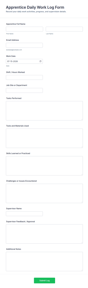 Apprentice Daily Work Log Form Template