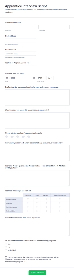 Apprentice Interview Script Form Template