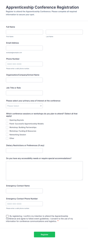 Apprenticeship Conference Registration Form Template
