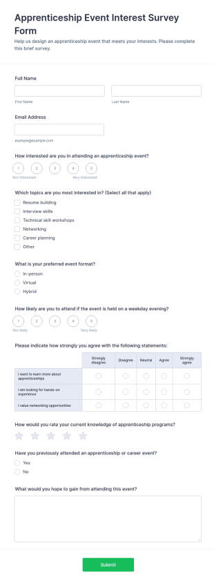 Apprenticeship Event Interest Survey Form Template