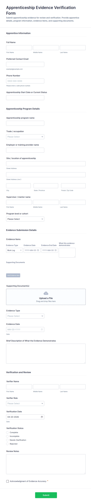 Apprenticeship Evidence Verification Form Template
