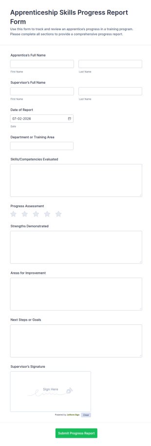 Apprenticeship Skills Progress Report Form Template