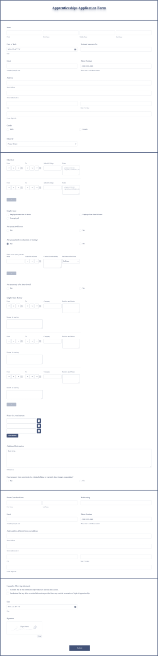 Apprenticeships Application Form Template