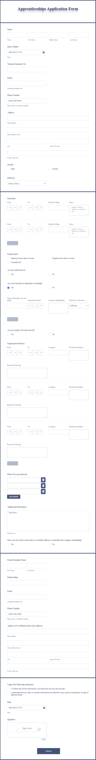 Apprenticeship Application Form Template