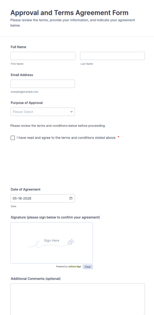 Approval And Terms Agreement Form Template